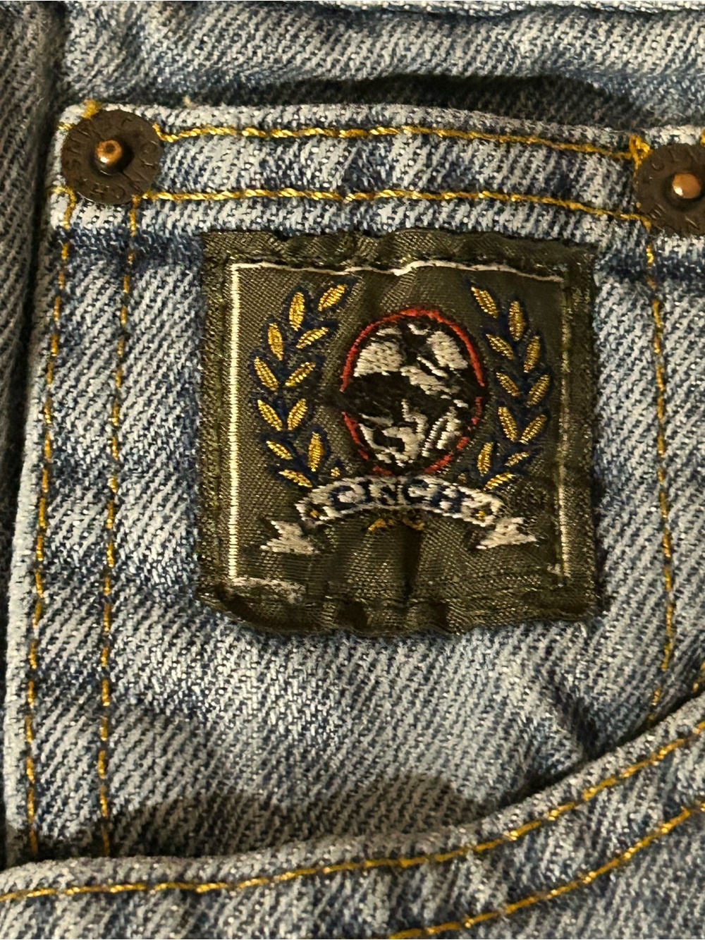 Cinch Men's Light Blue Denim Jeans with Embroidered Crest Patch stone washed
